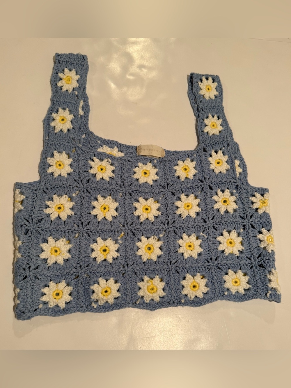 Altar'd State Baby Blue Crochet Tank with Daisy Trim